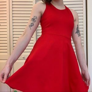 red skater dress
